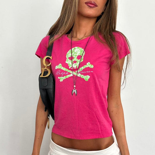 Vintage 2000’s Ralph Lauren pink skull and crossbones baby tee