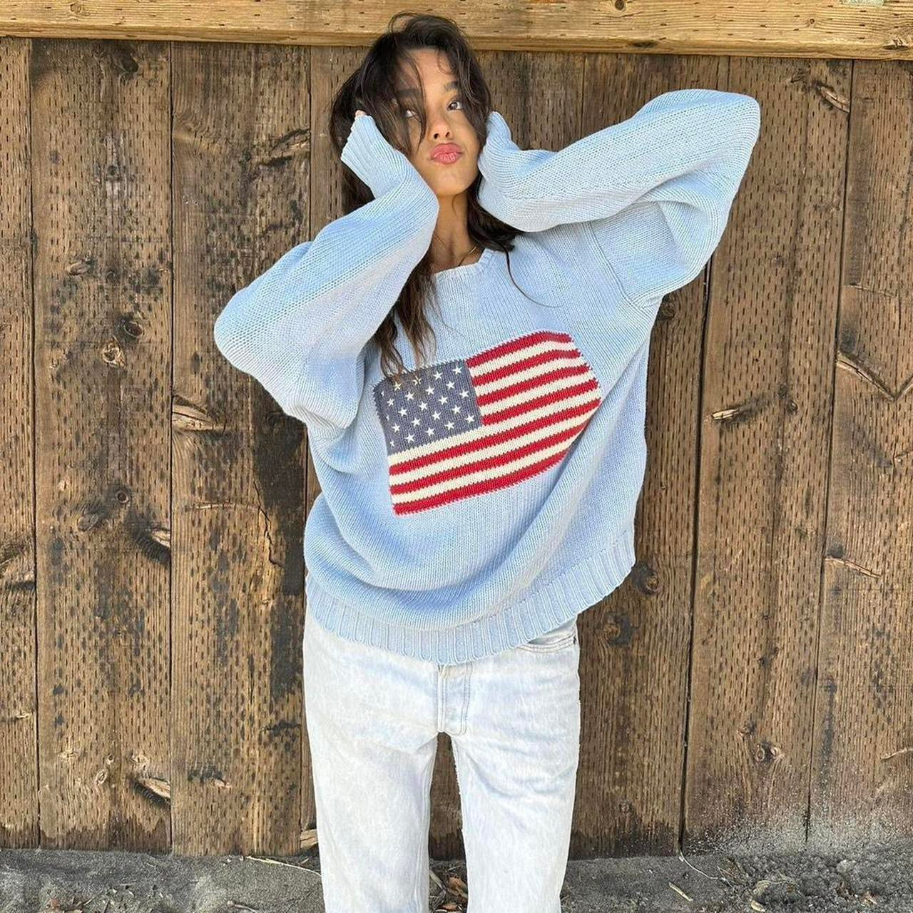 Vintage 90s Ralph Lauren blue cotton knit jumper