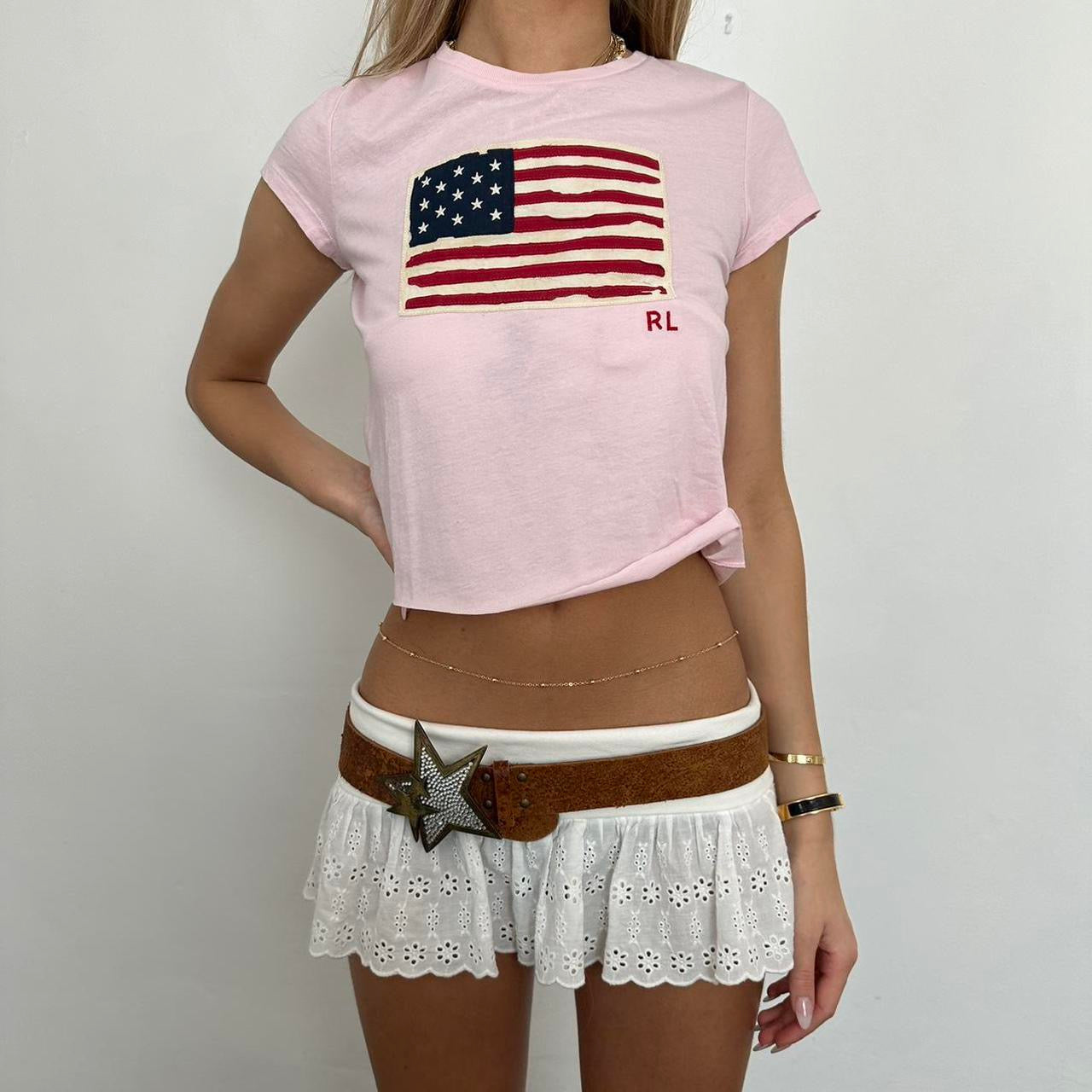 Vintage Ralph Lauren American flag pink baby tee ⭐️ 🇺🇸