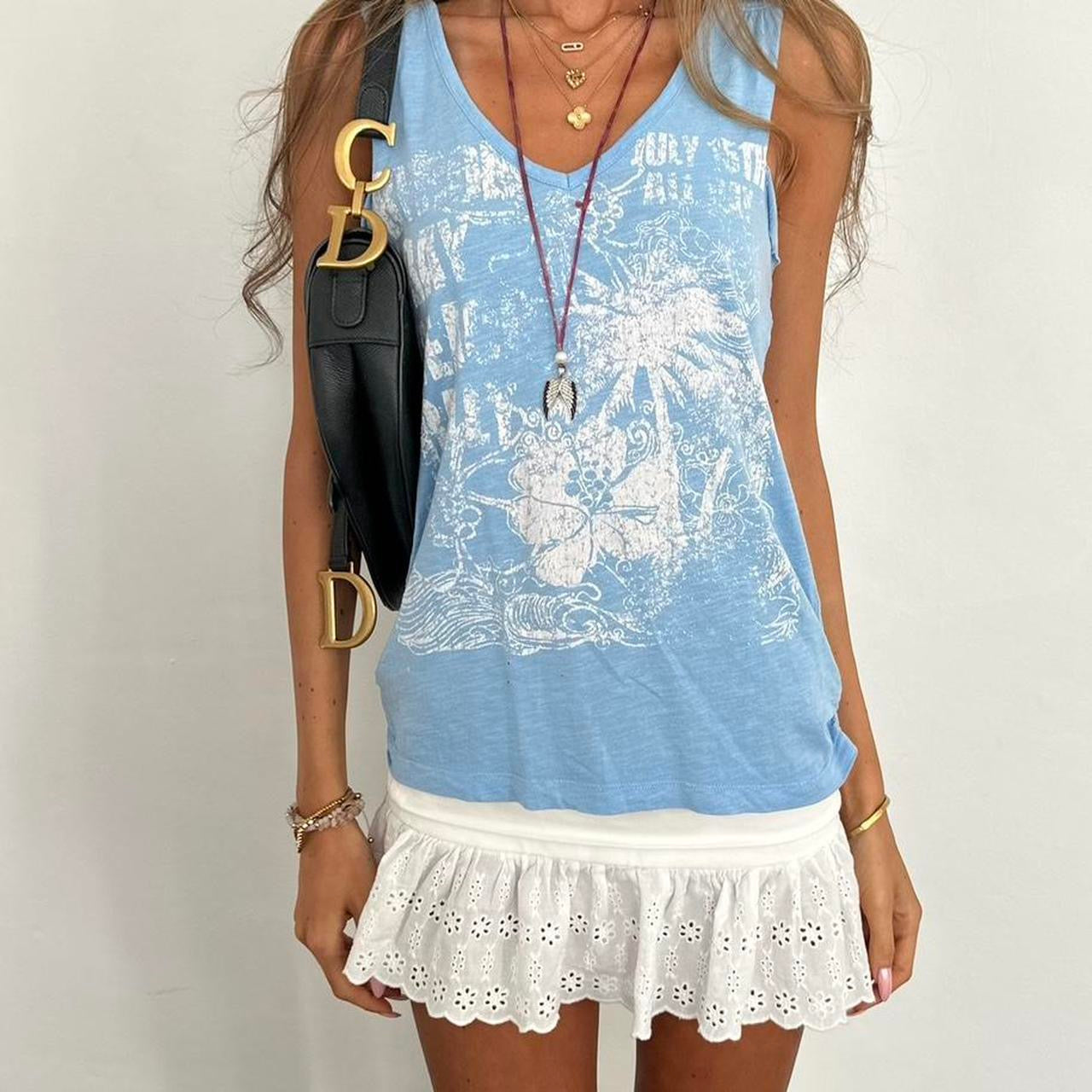 Vintage 2000’s graphic blue tank top