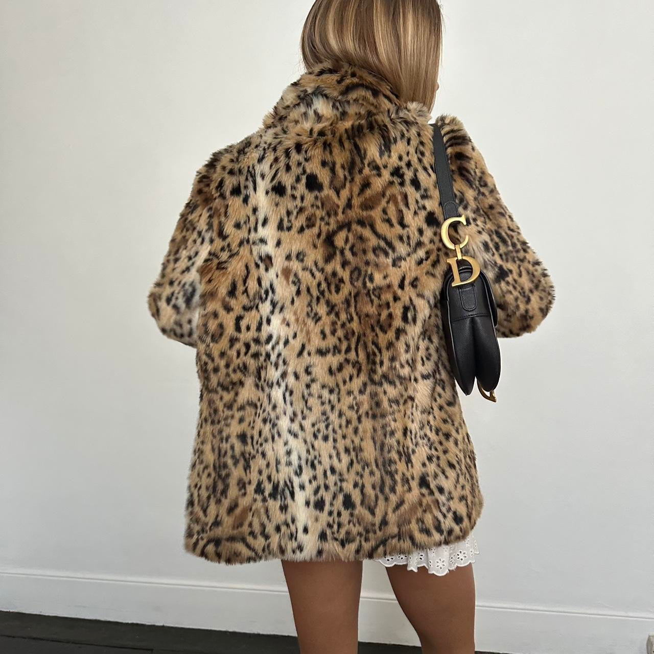 Vintage 2000’s leopard print faux fur jacket