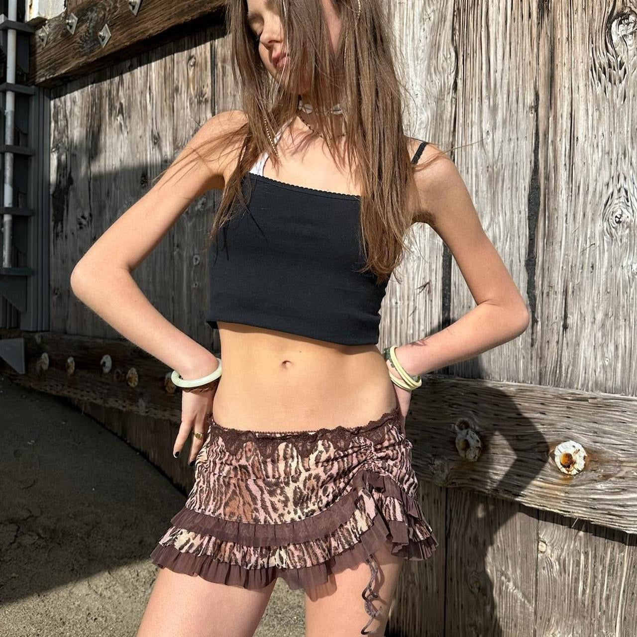 Vintage early 2000s leopard print micro mini skirt