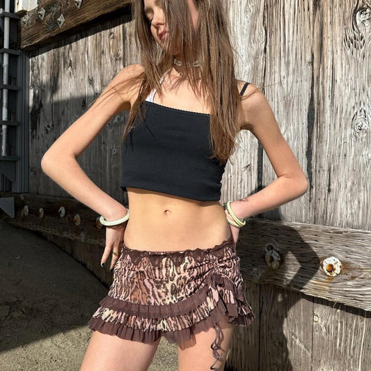 Vintage early 2000s leopard print micro mini skirt