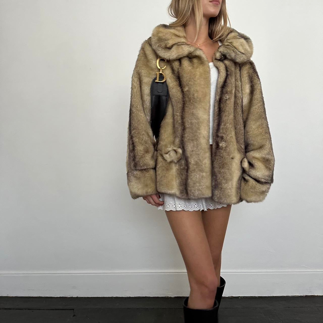 Vintage 2000’s brown & tan faux fur jacket