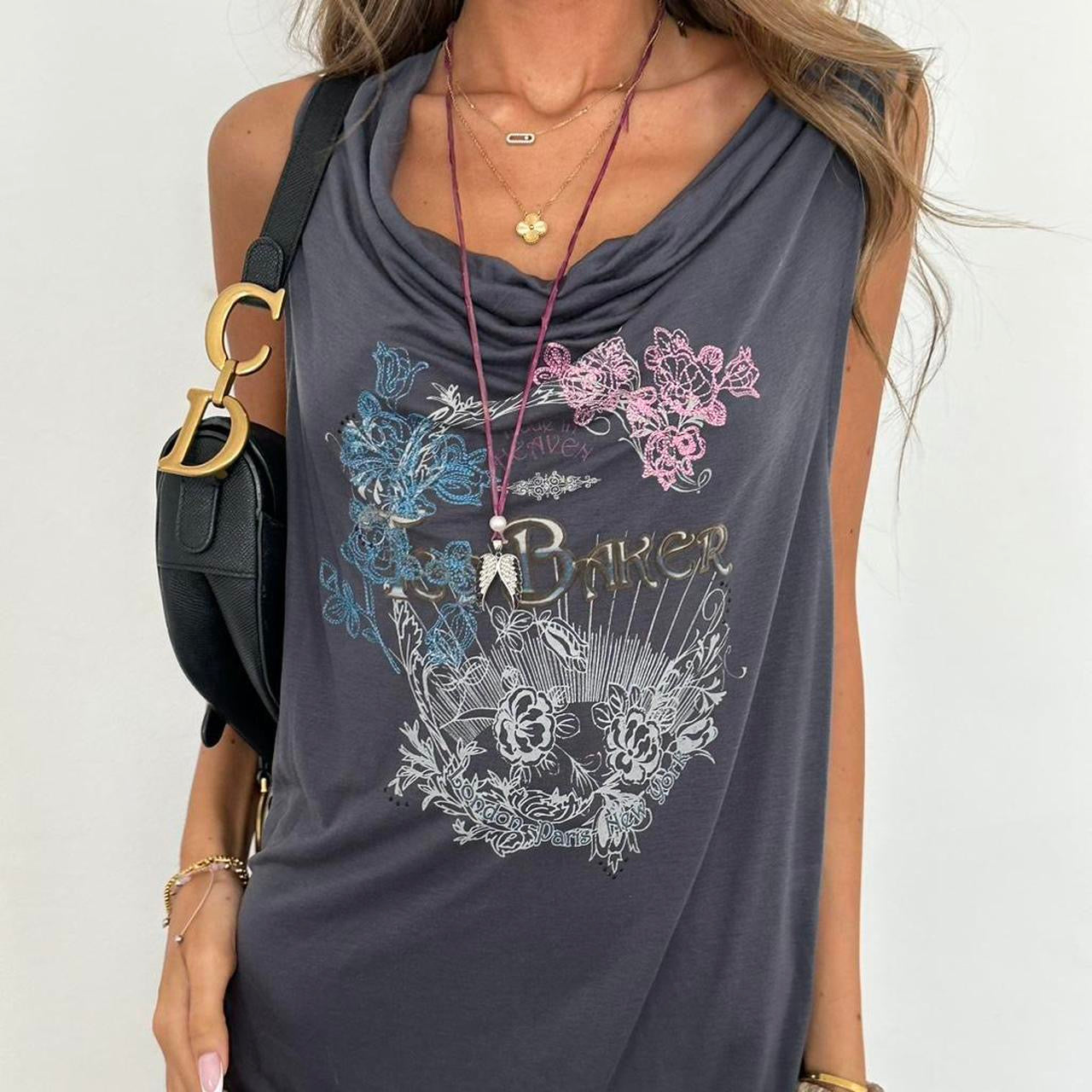 Vintage grey drape mini dress