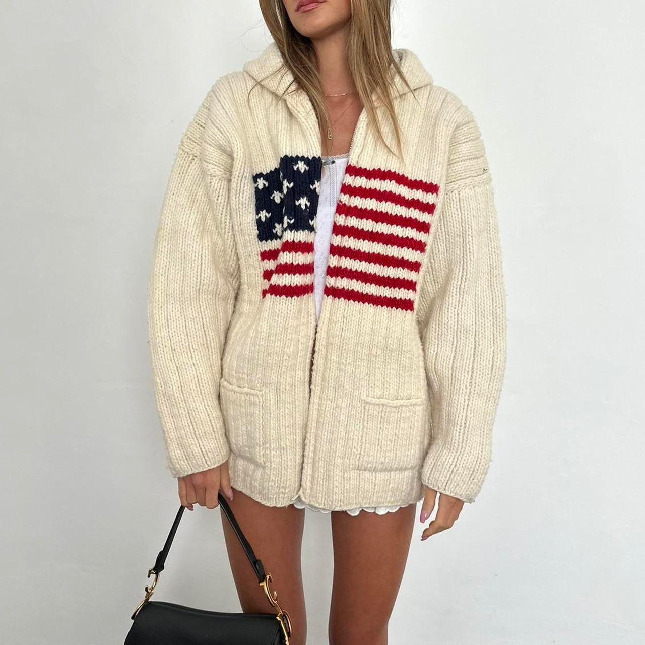 Vintage 90s American flag knit jacket