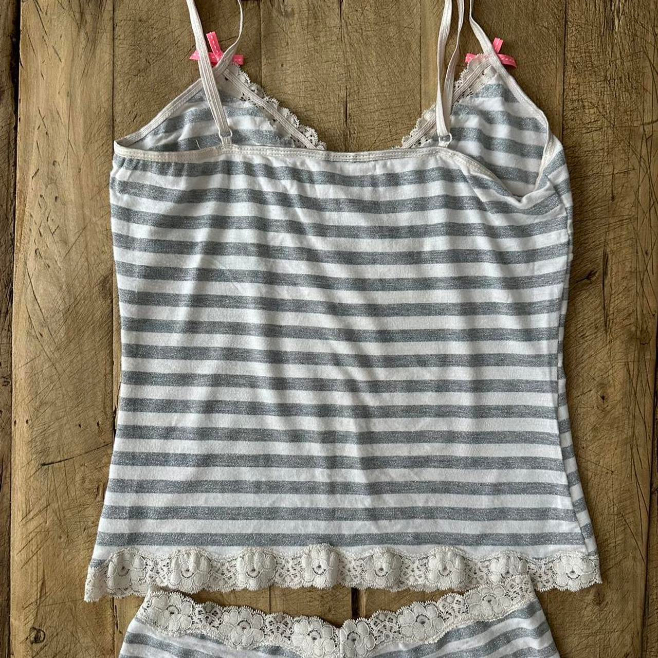 Vintage grey and white striped lace cami top and sleep shorts set
