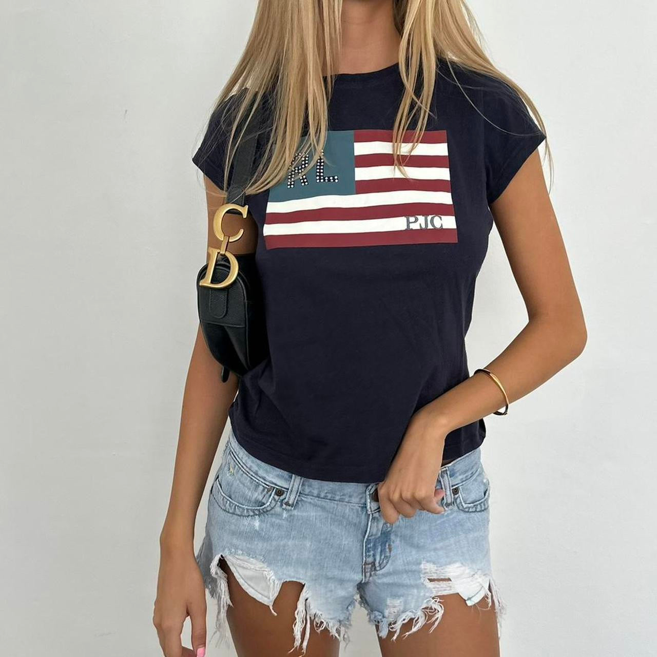 Vintage Ralph Lauren American flag navy baby tee