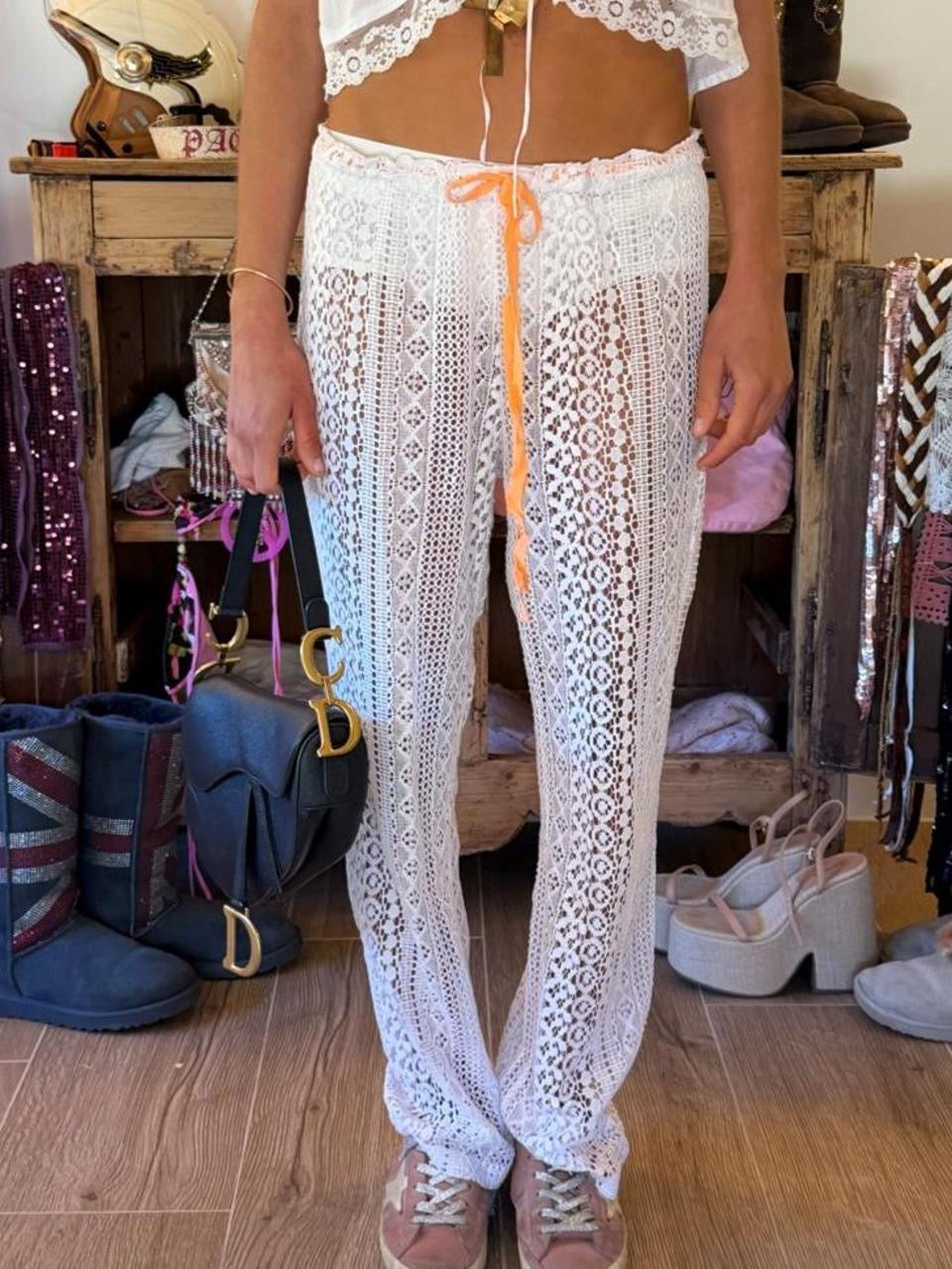 Vintage 00’s Victoria’s Secret white boho lace knit pants