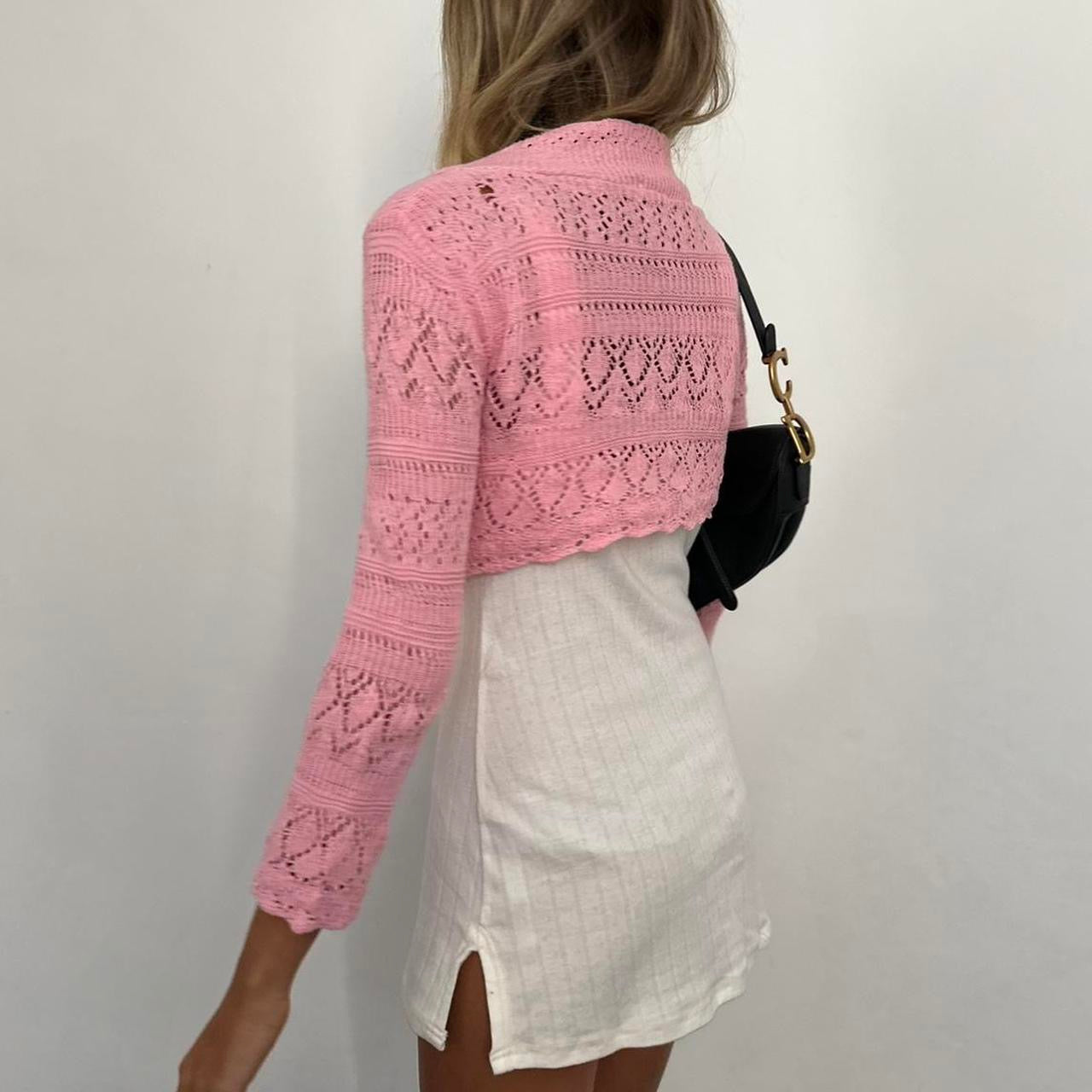 Vintage pink crochet long sleeve cardigan top