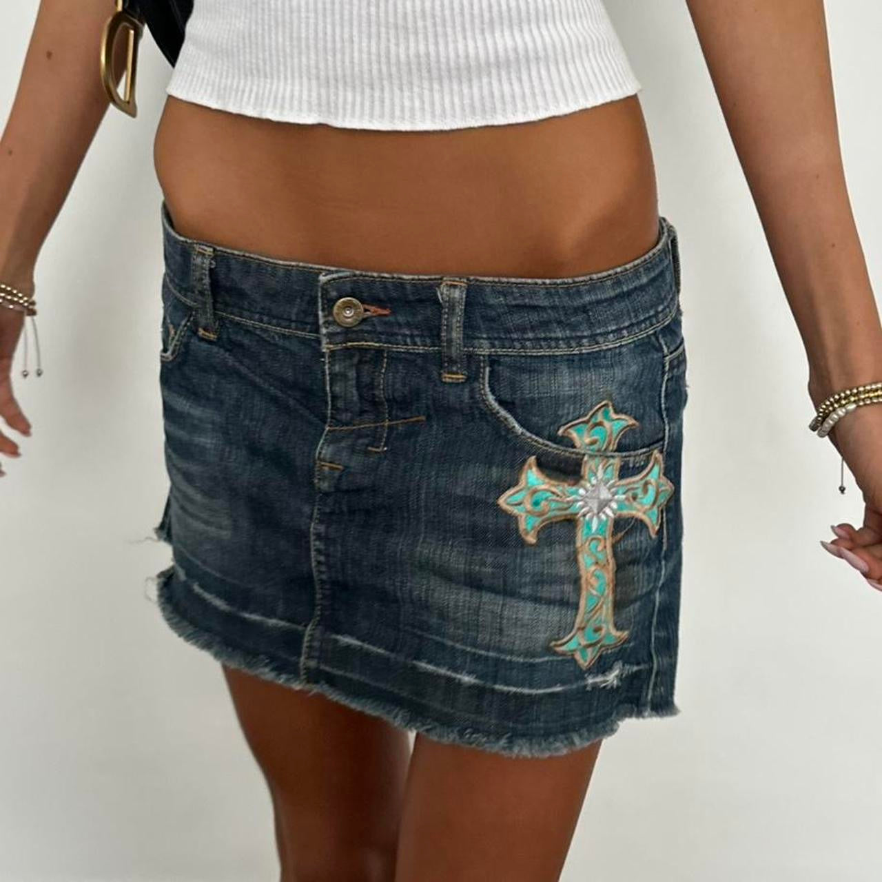 Vintage 2000’s denim cross embellished mini skirt