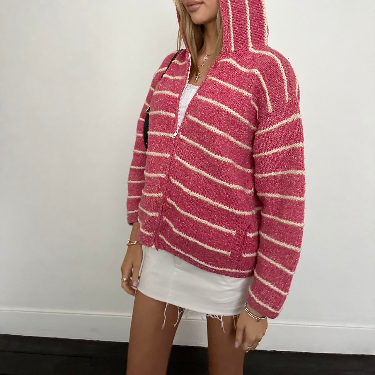 Vintage knitted pink striped zip up jacket 🧺