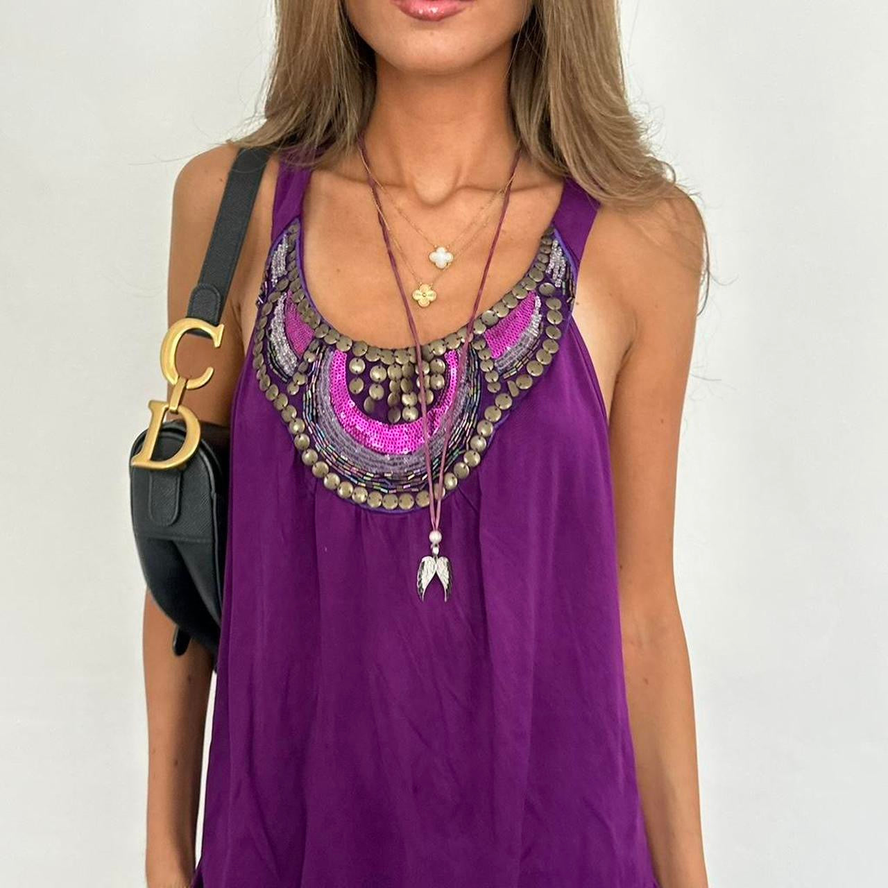 Vintage 00s purple studded boho mini dress