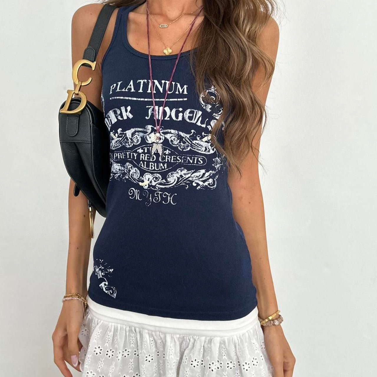 Vintage 00s navy graphic cami top
