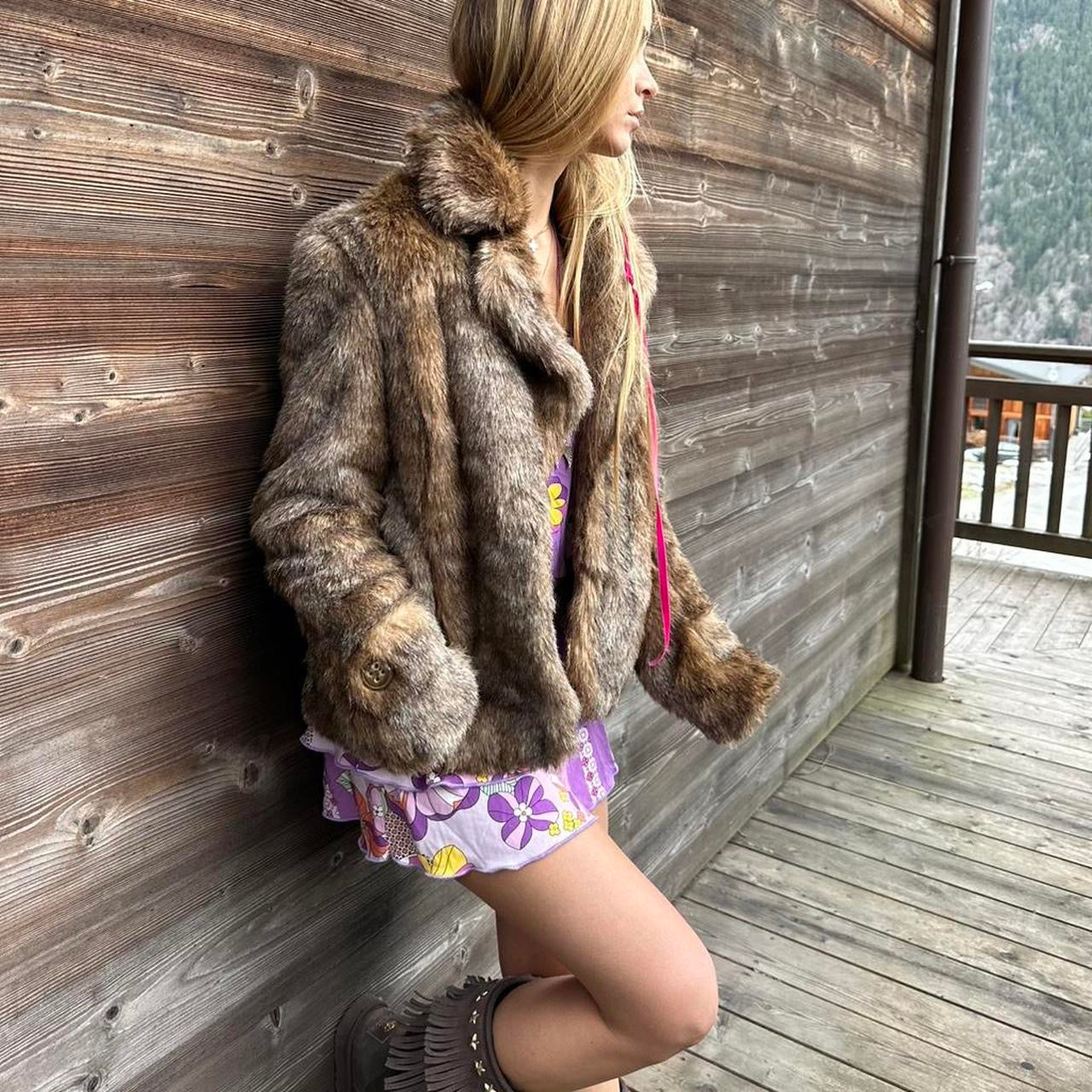 Vintage 90’s brown faux fur jacket