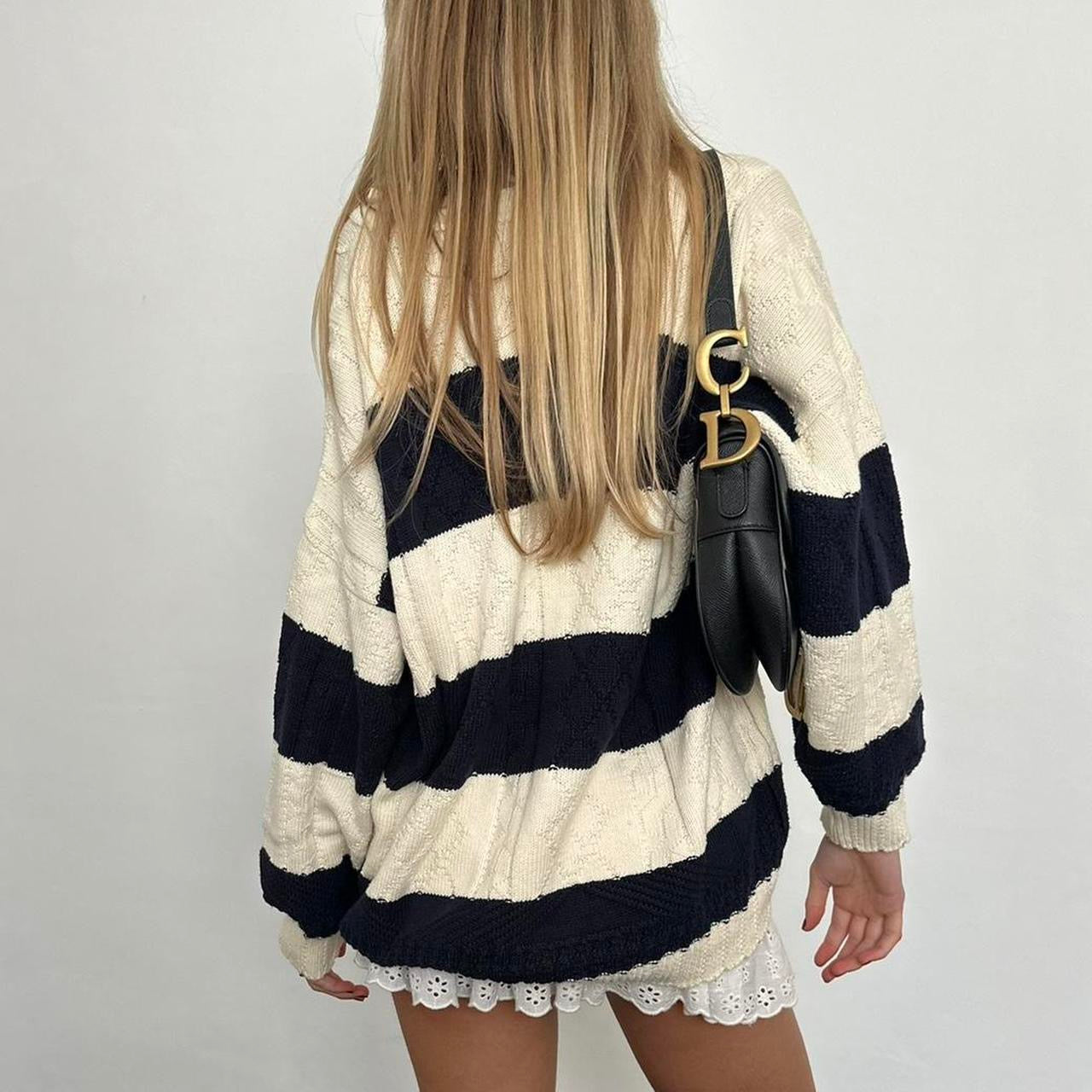 Vintage navy and cream cable knit cardigan