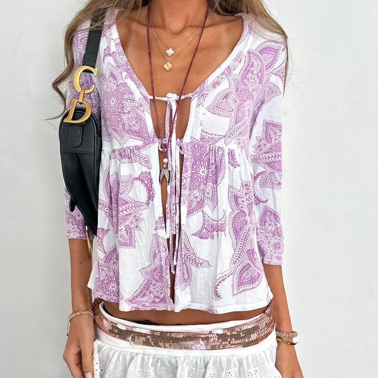 Vintage 00s purple boho tie up top