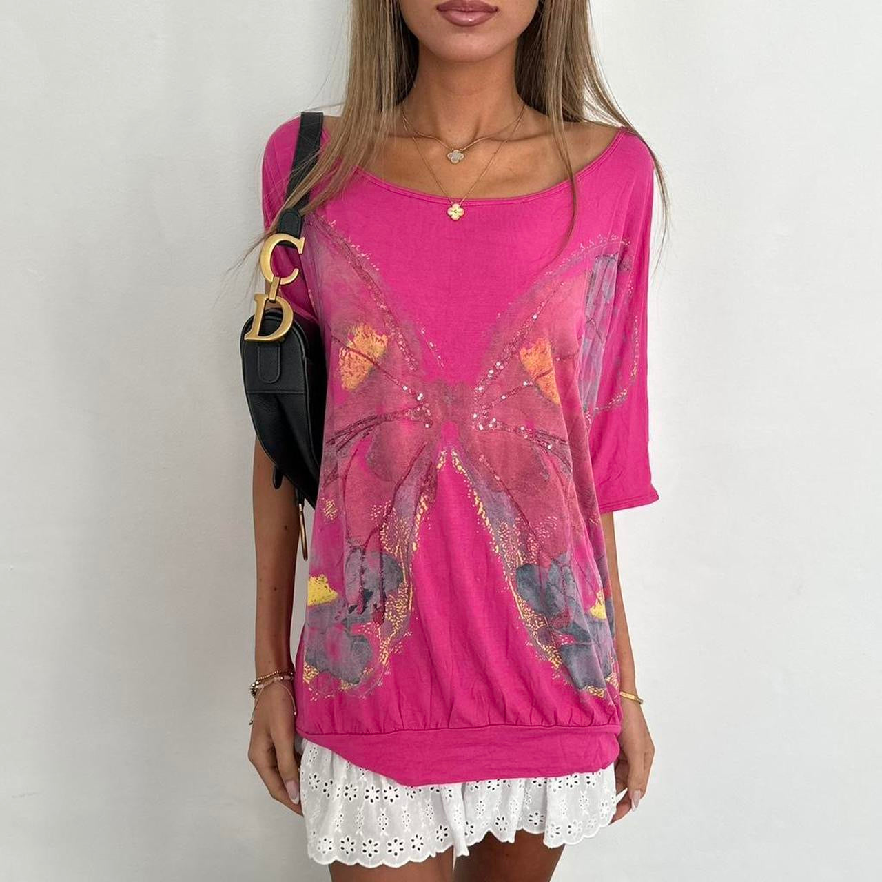 Vintage 00s pink butterfly oversized top