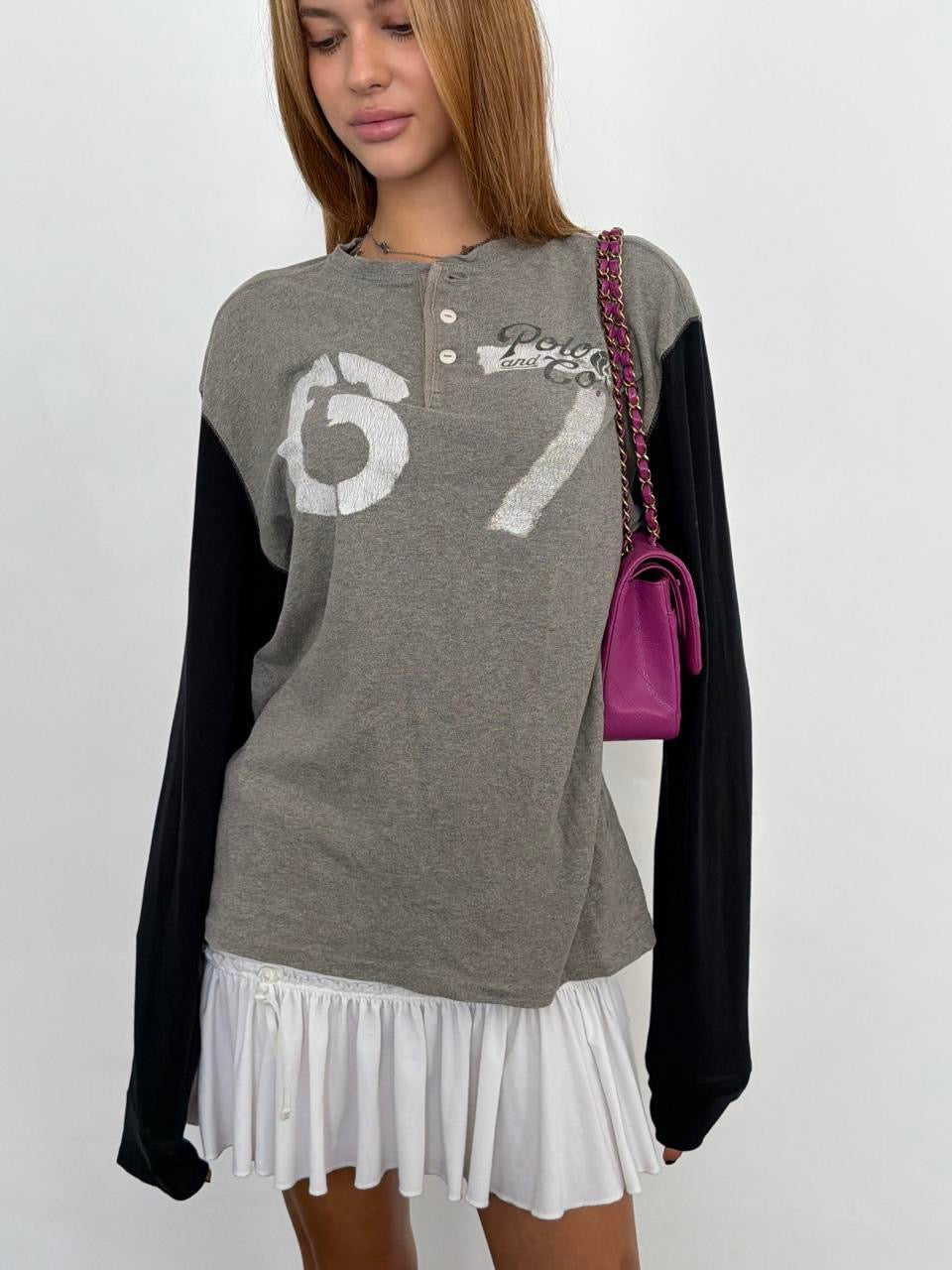 Vintage Polo Jeans henley long sleeve grey top