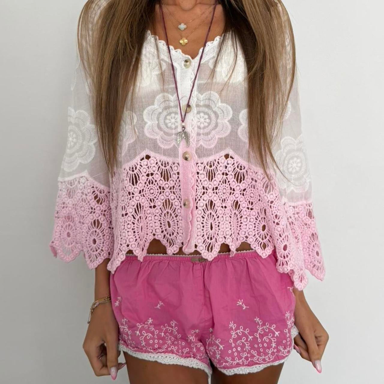 Vintage 90’s light pink lace boho top