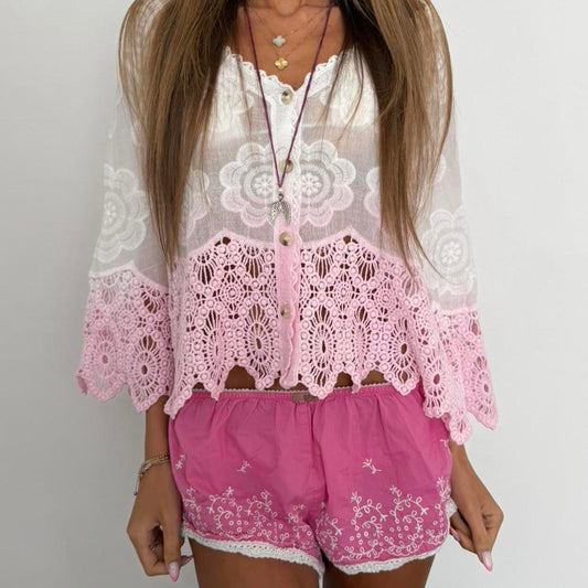 Vintage 90’s light pink lace boho top