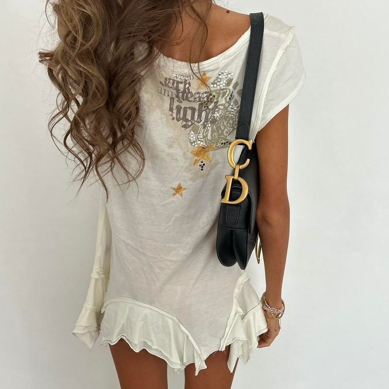 Vintage 00s white pixie long top styled as micro dress