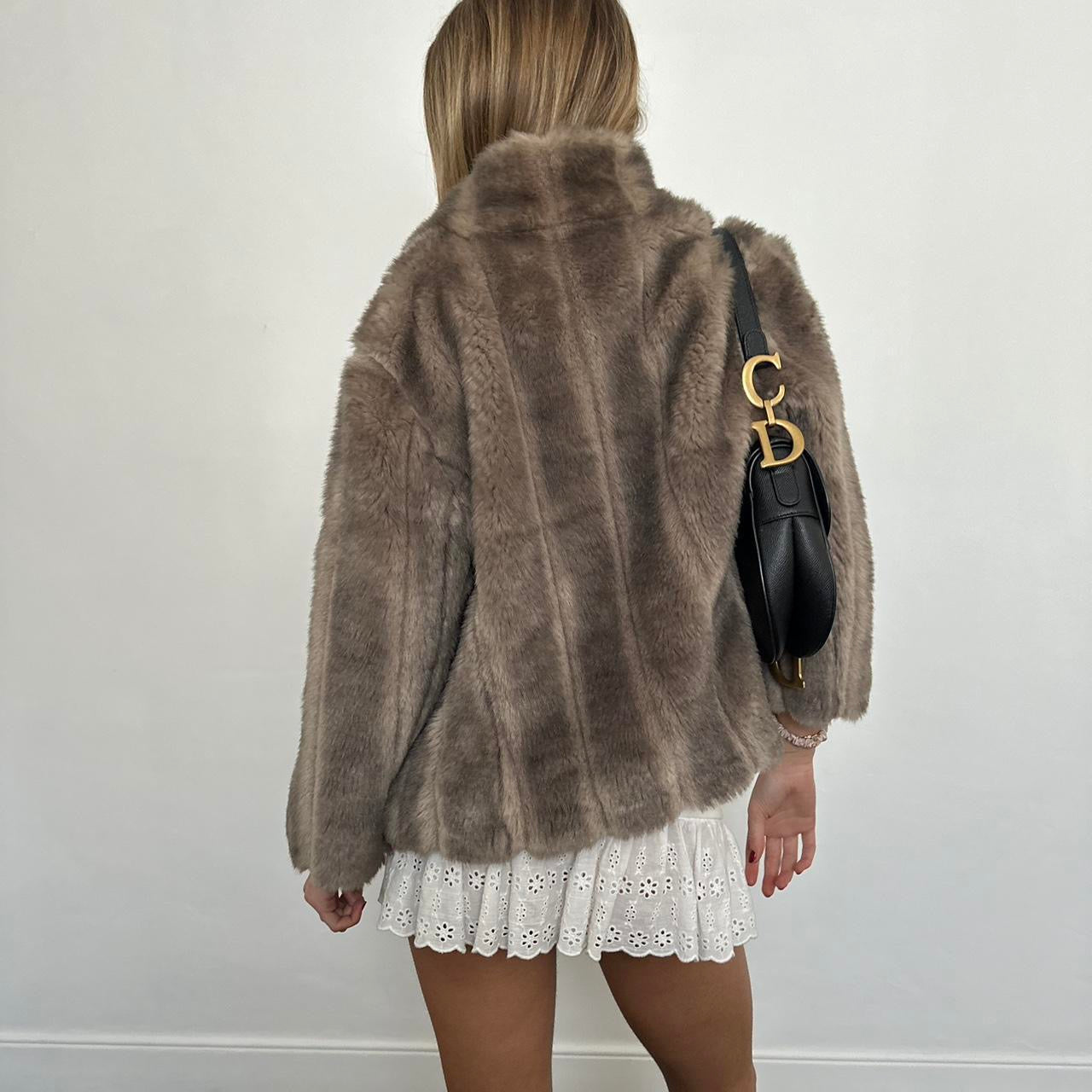 Vintage 2000’s grey/brown faux fur jacket