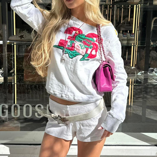 Vintage 2000’s distressed gator off shoulder sweatshirt