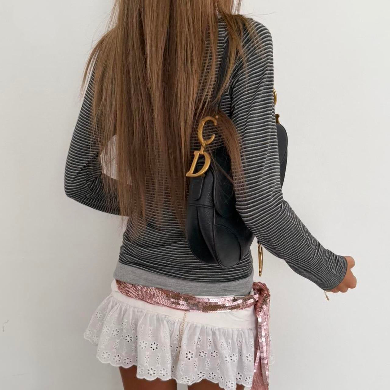 Vintage 00s grey striped long sleeve top