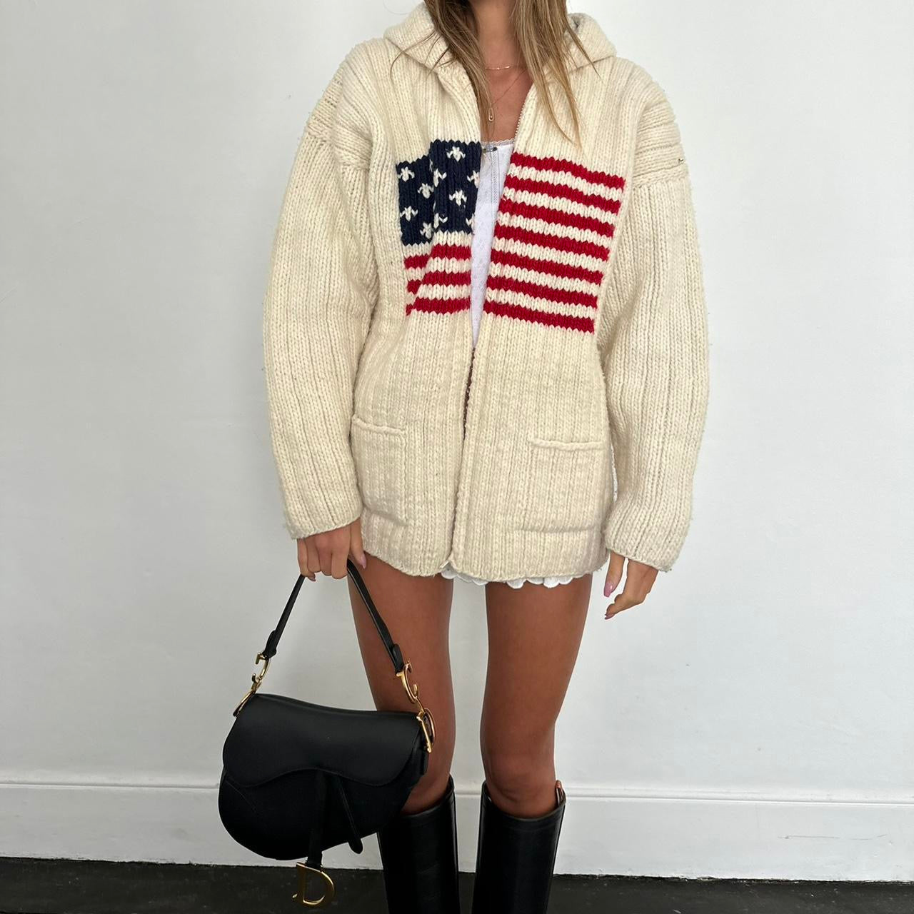 Vintage 90s American flag knit jacket