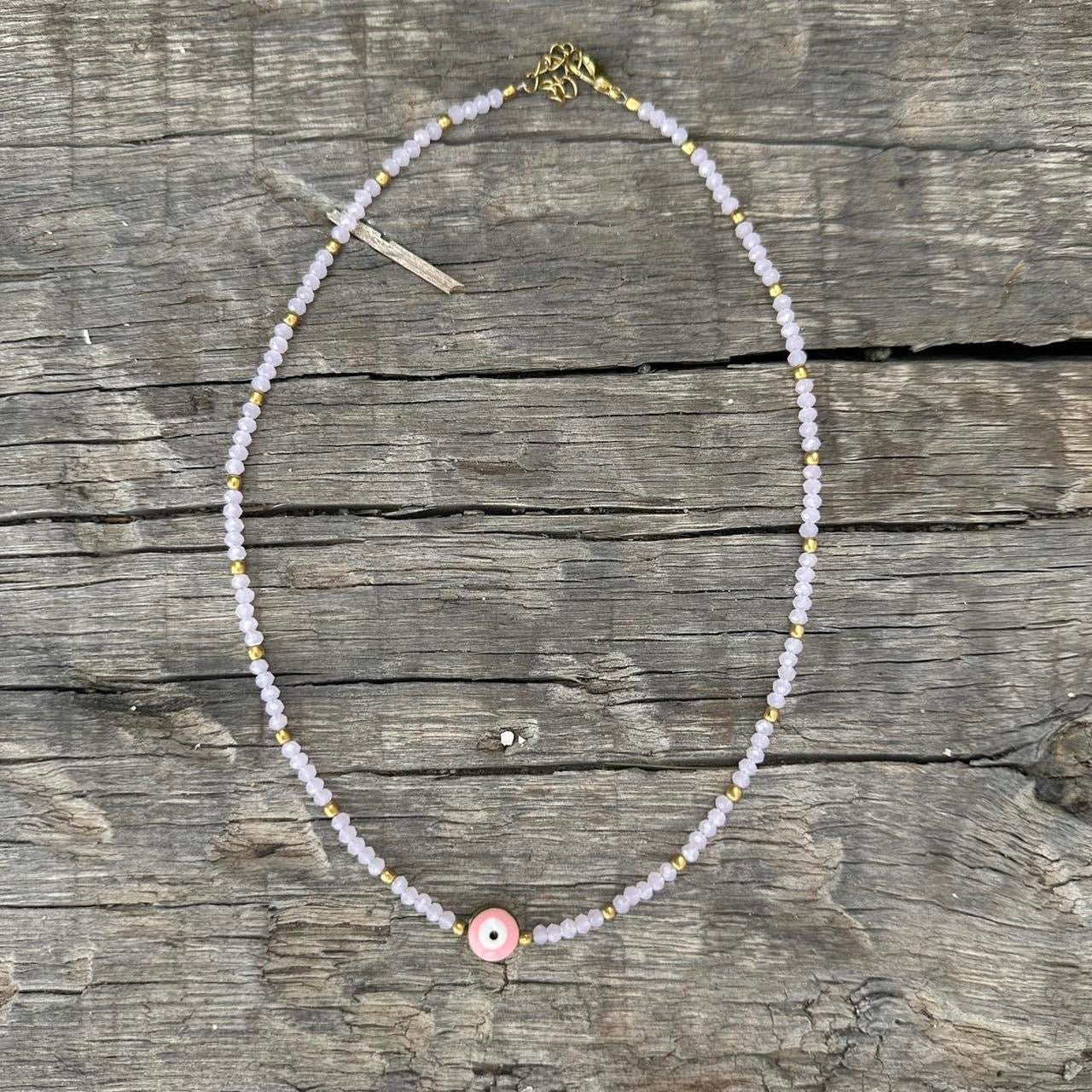 Handmade island pink 🧿 beaded necklace 🪸🐚