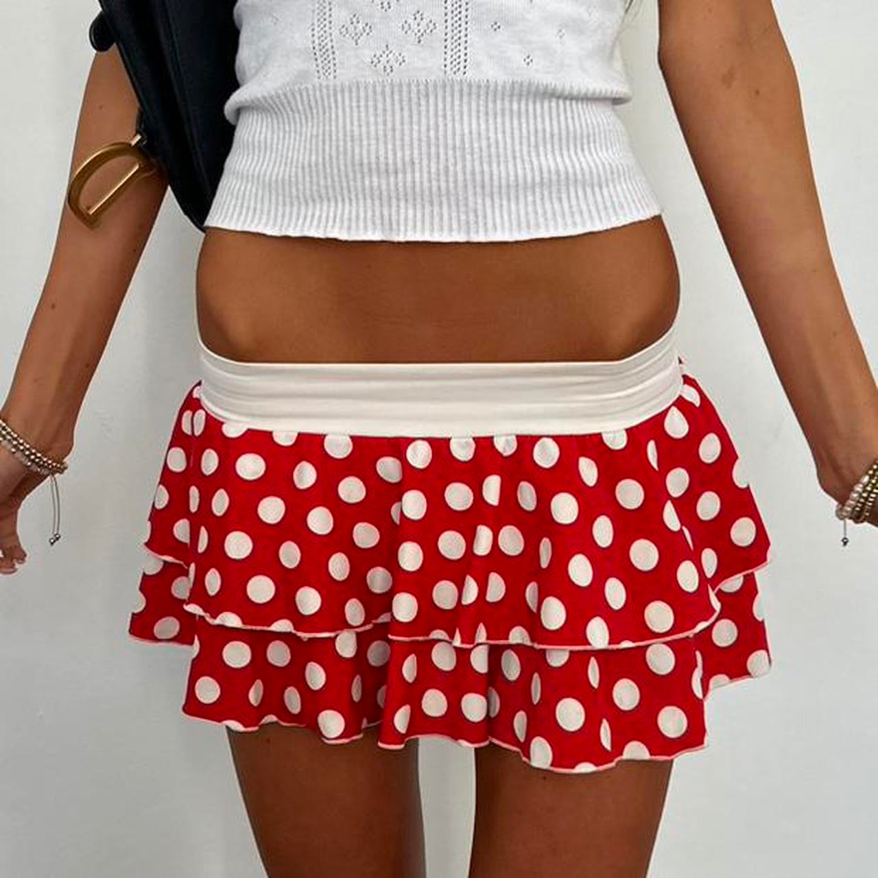 Vintage 90’s red polka dot layered mini skirt