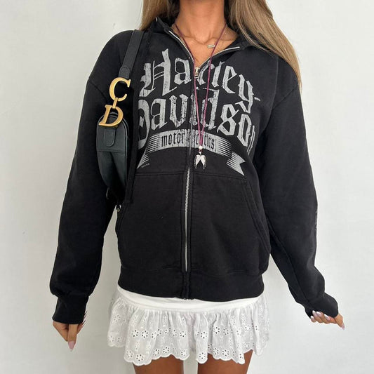 Vintage 2000’s Harley Davidson black zip up hoodie