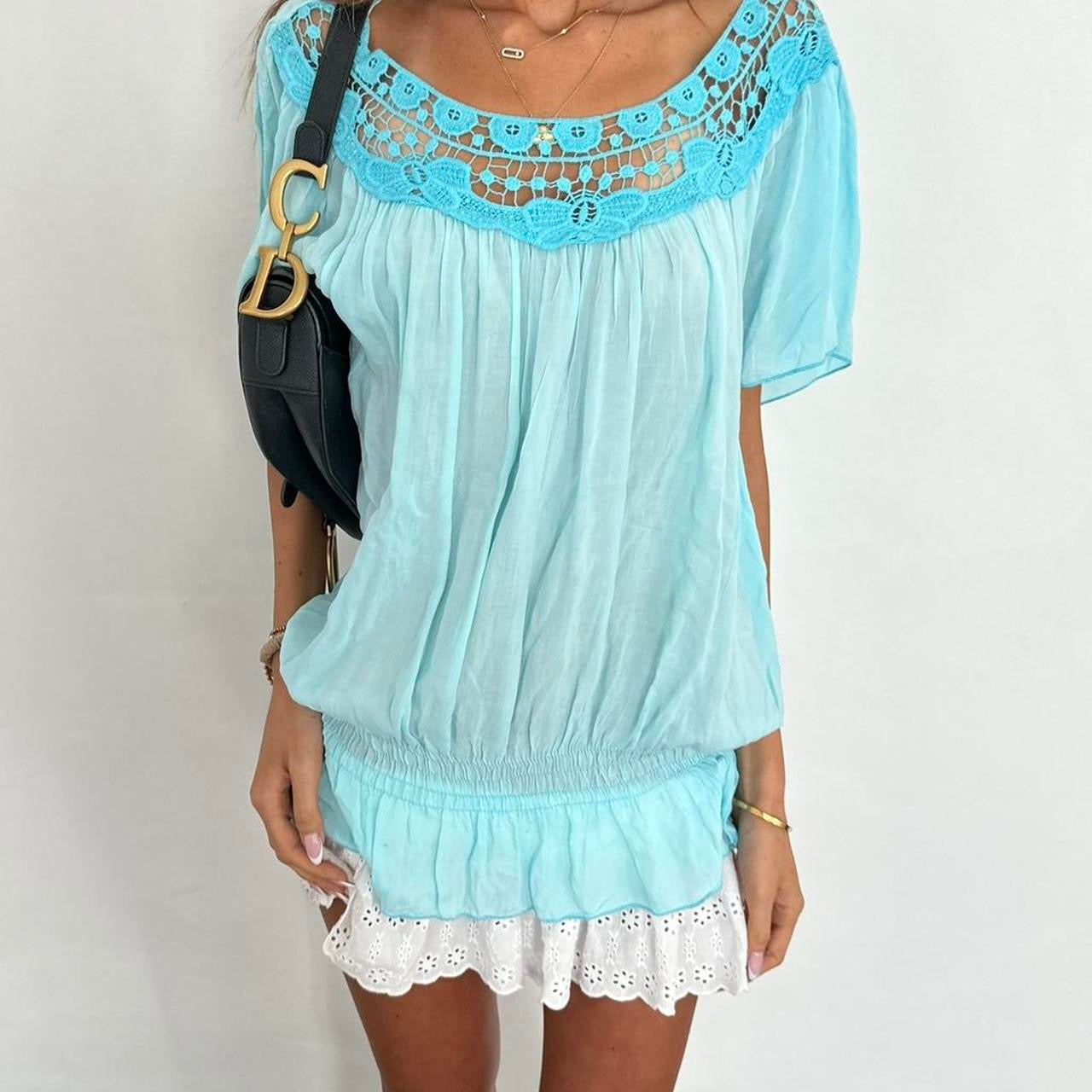 Vintage 2000’s aqua blue flowy beach top