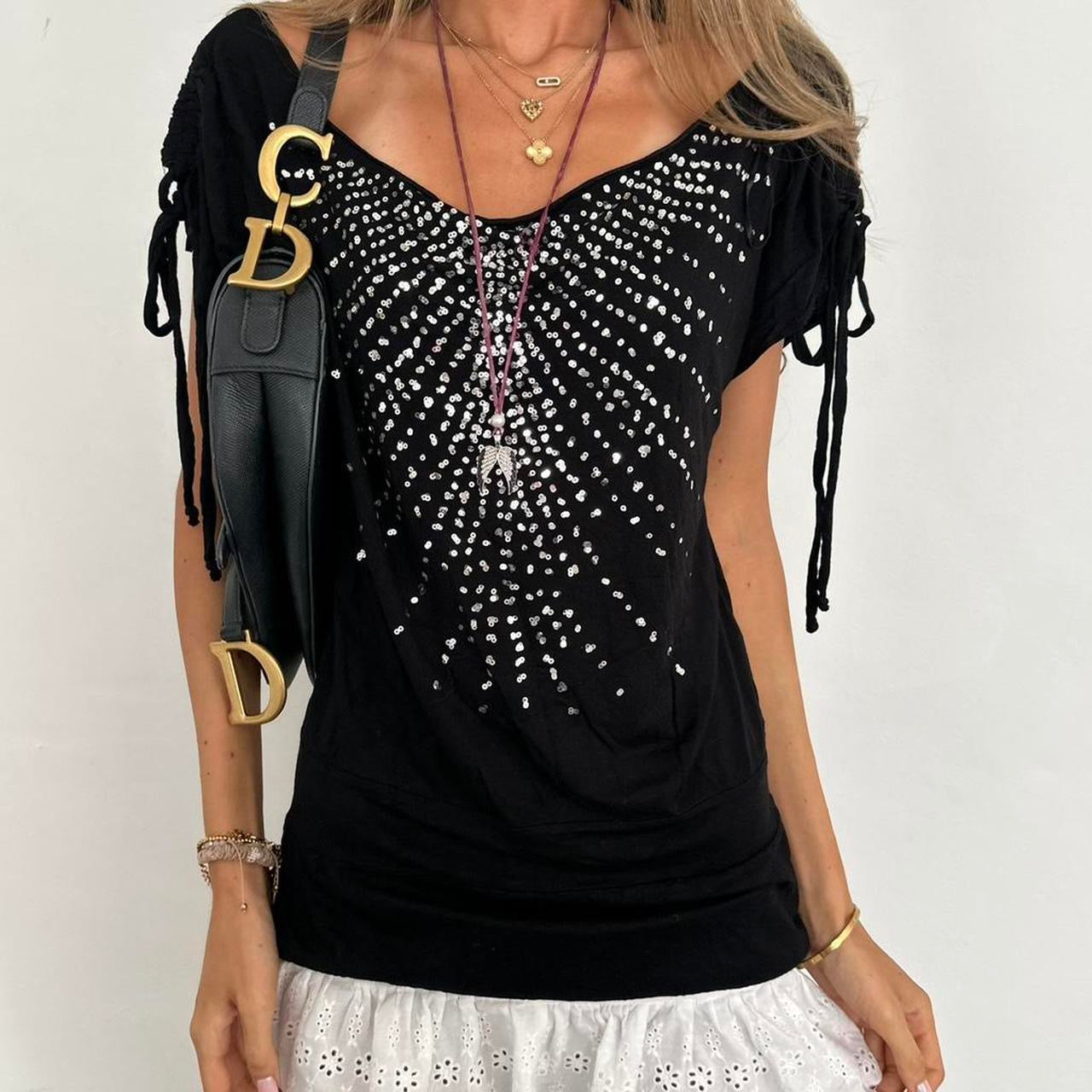 Vintage 90’s sequin wide neckline top
