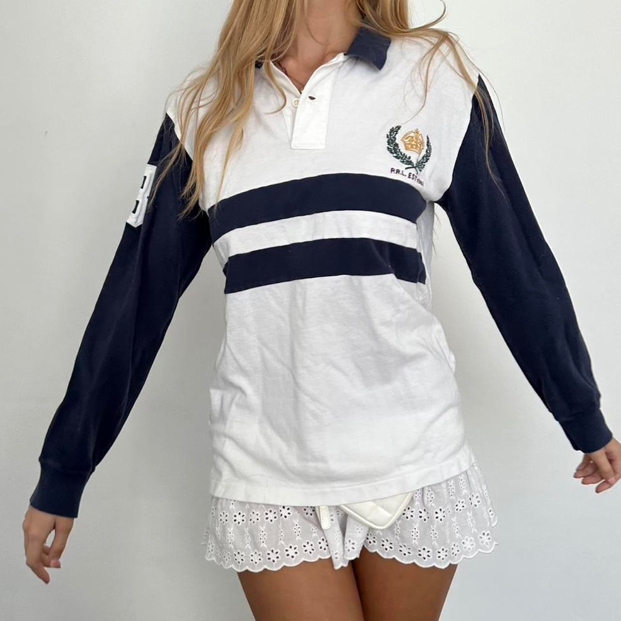 Vintage Polo Ralph Lauren striped navy and white polo long sleeve top