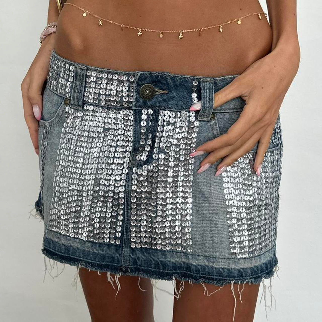 Vintage 00’s sequin embellished denim mini skirt