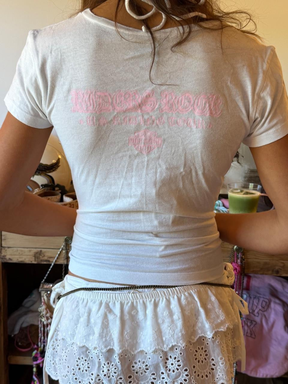 Vintage 00’s Harley Davidson pink diamante baby tee