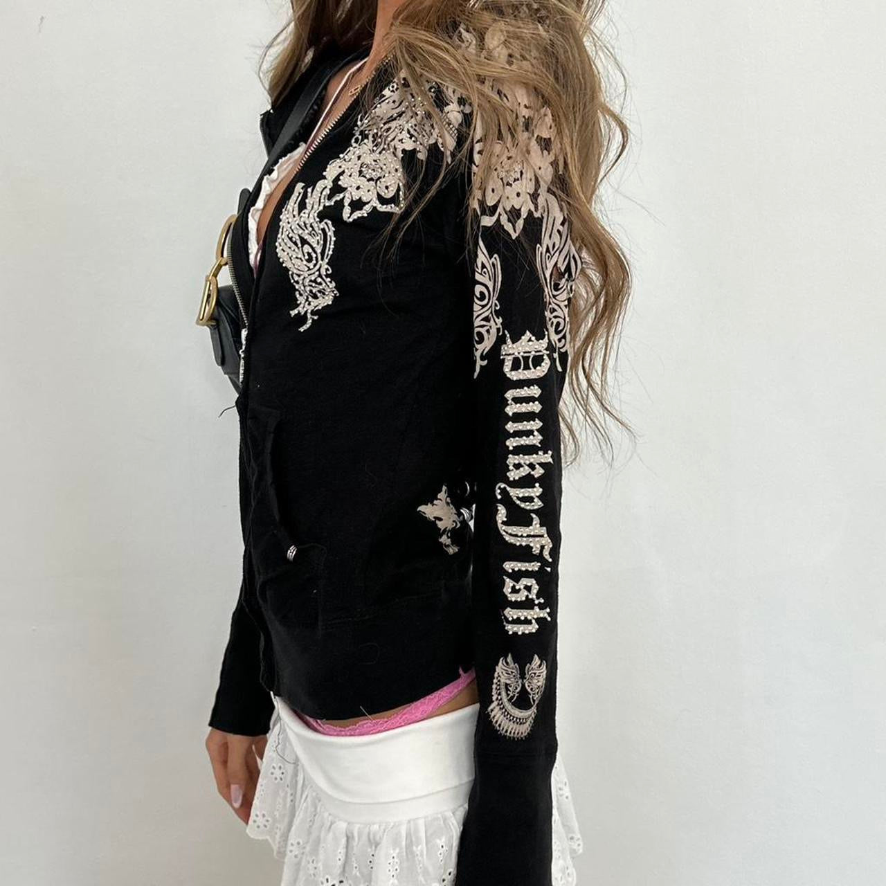 Vintage 2000’s black gothic script zip up hoodie