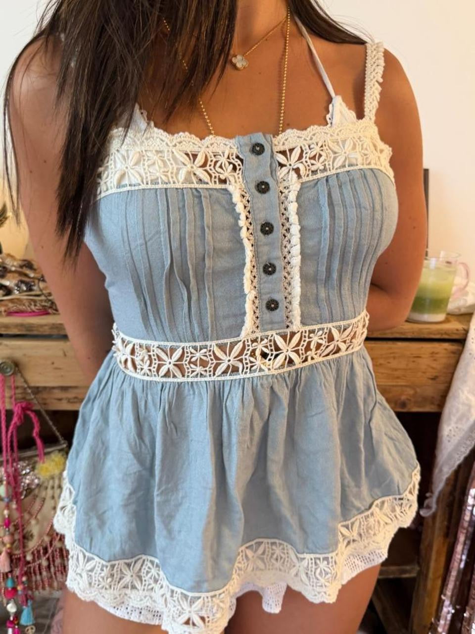 Vintage 00’s blue boho cami top