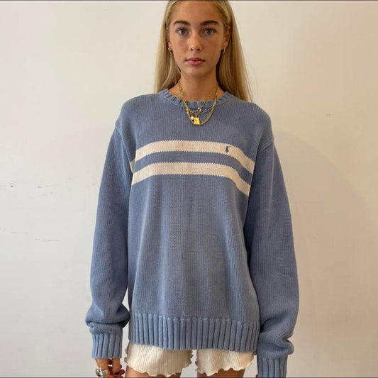 Summer collection 🌺🍓💐  Vintage Ralph Lauren blue cotton knitted jumper 🤍