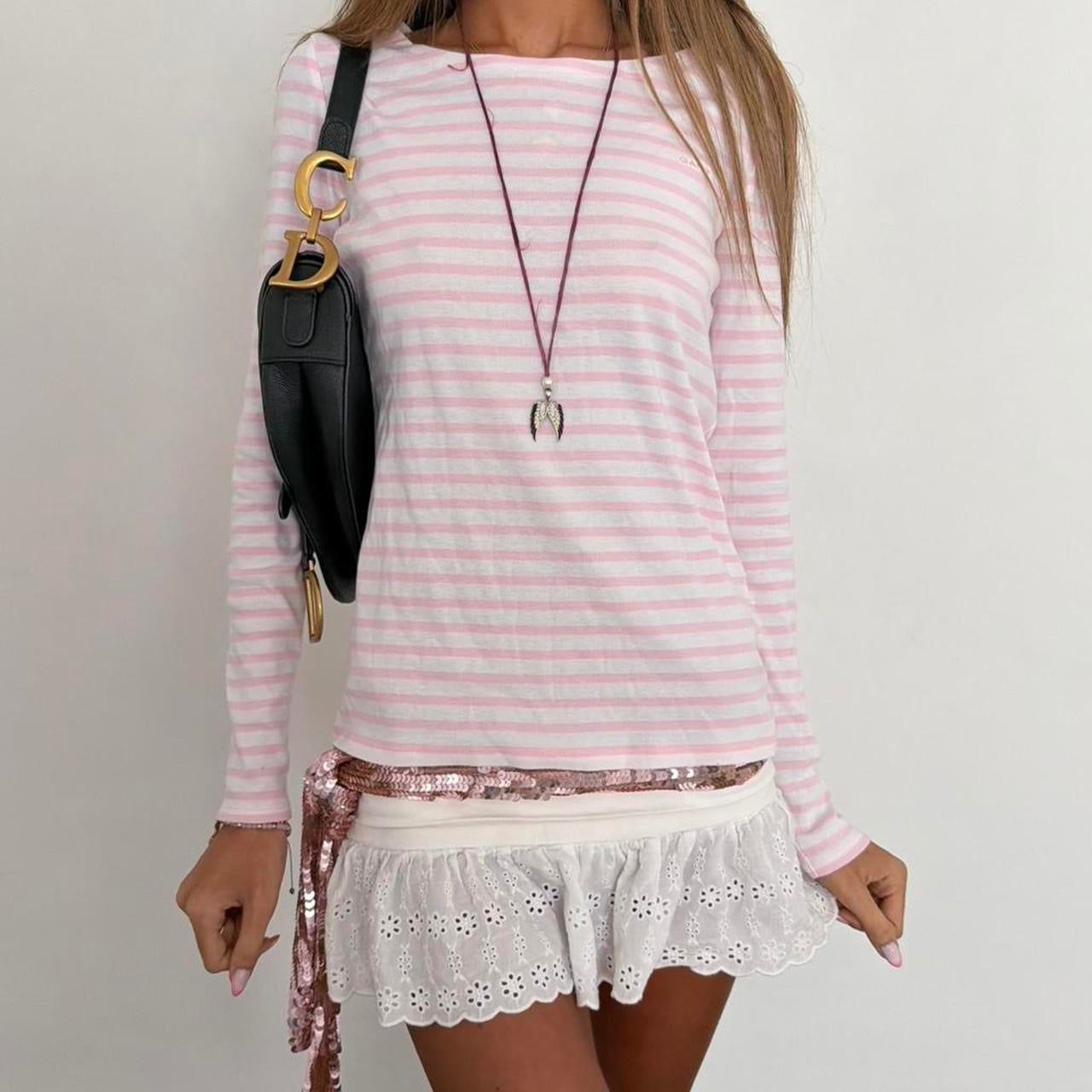 Vintage 00s soft pink striped long sleeve top