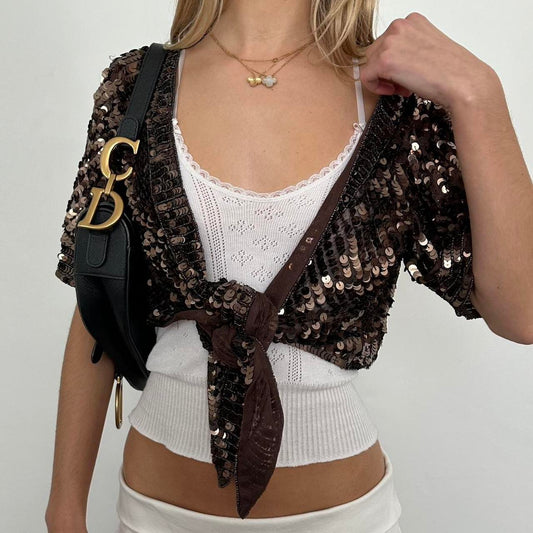 Vintage sequin cropped layering cardigan top