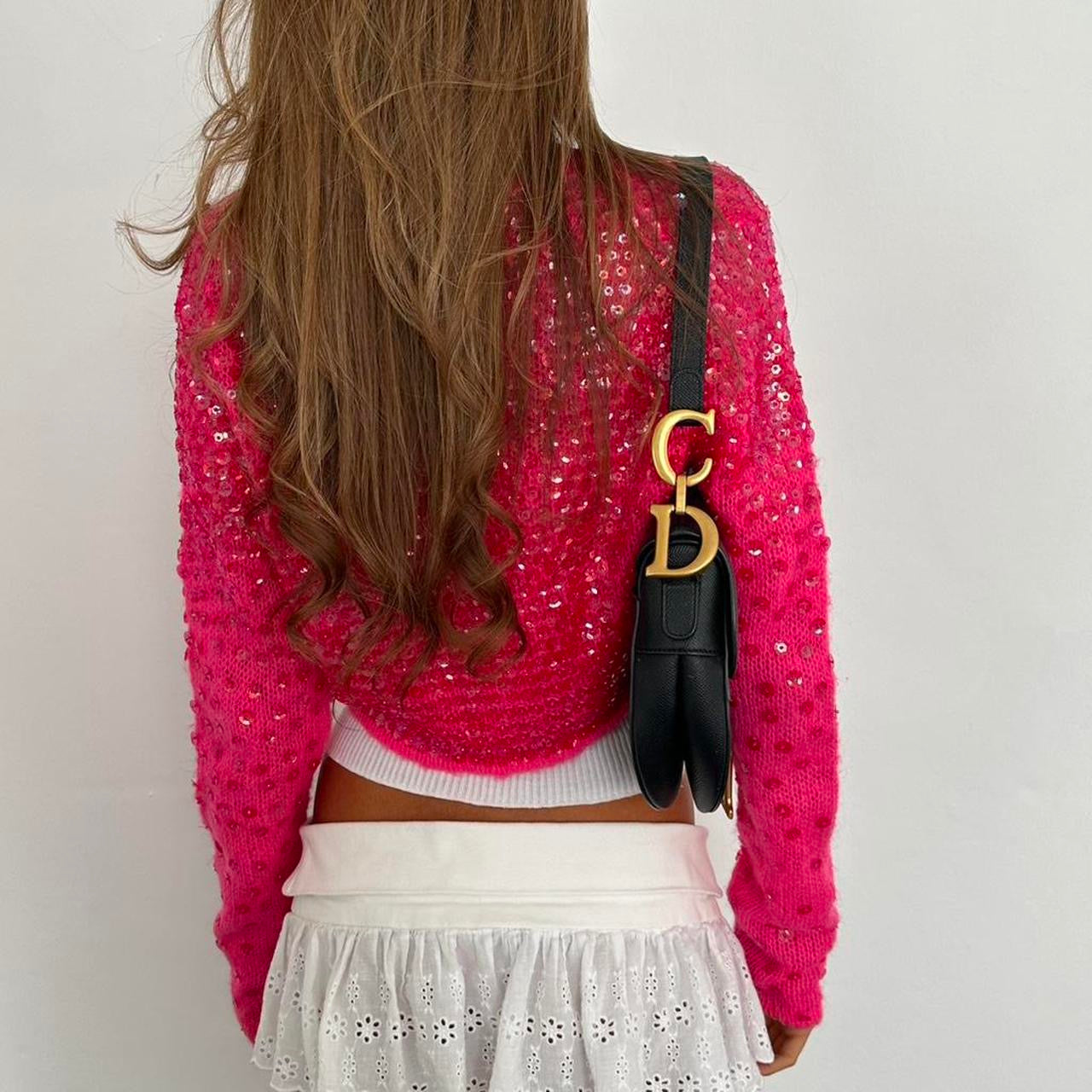 Vintage 2000s Versace pink knit sequin layering long sleeve top