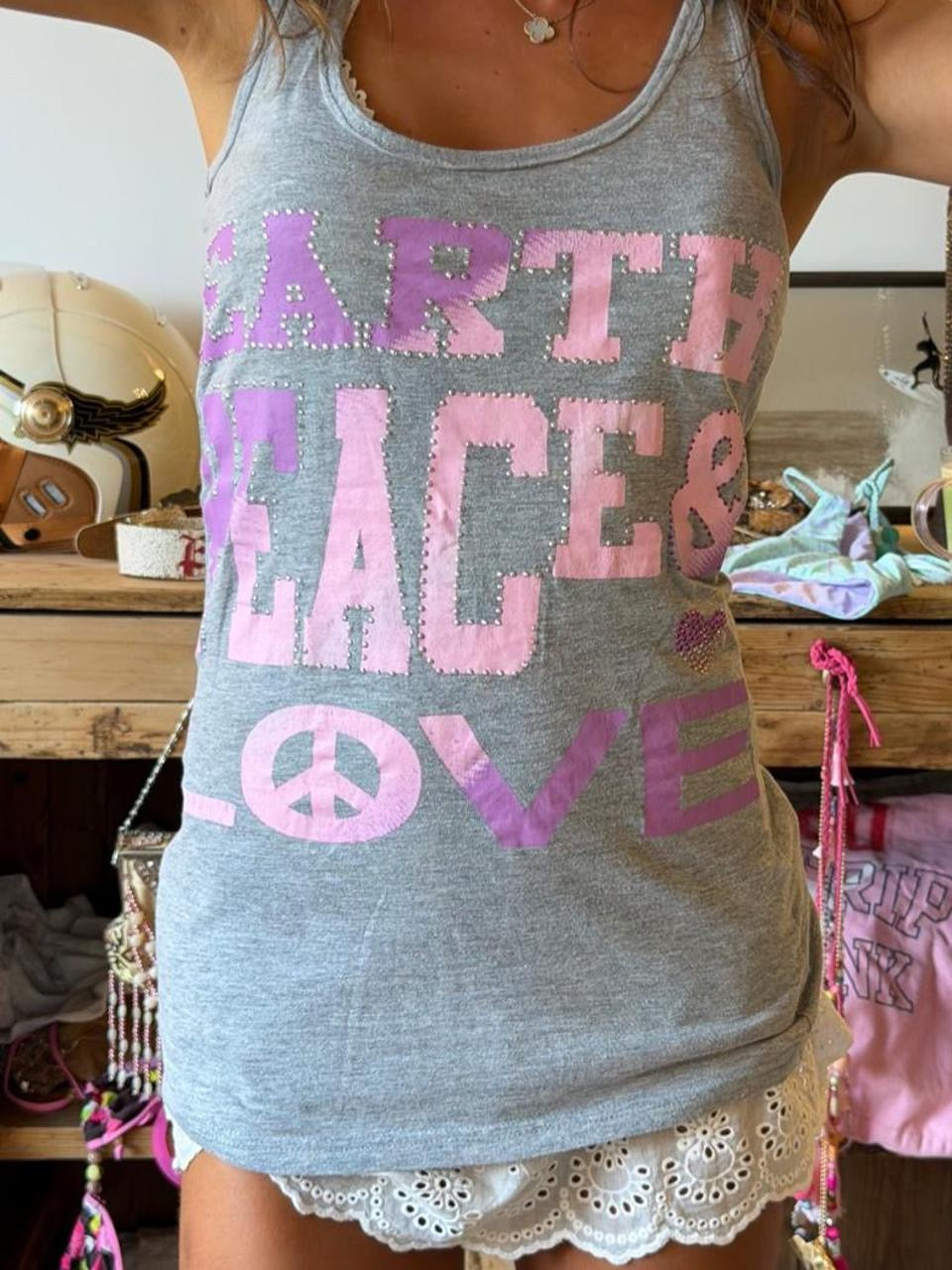 Vintage 00’s Earth Peace and Love Victoria’s Secret graphic tank top