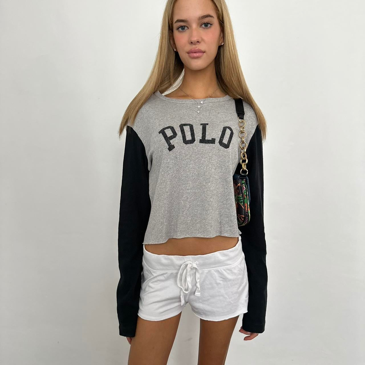 Vintage Ralph Lauren preppy grey cropped off shoulder top 🌙