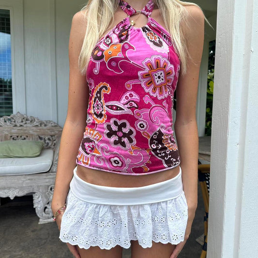 Vintage 2000’s pink paisley halter neck top