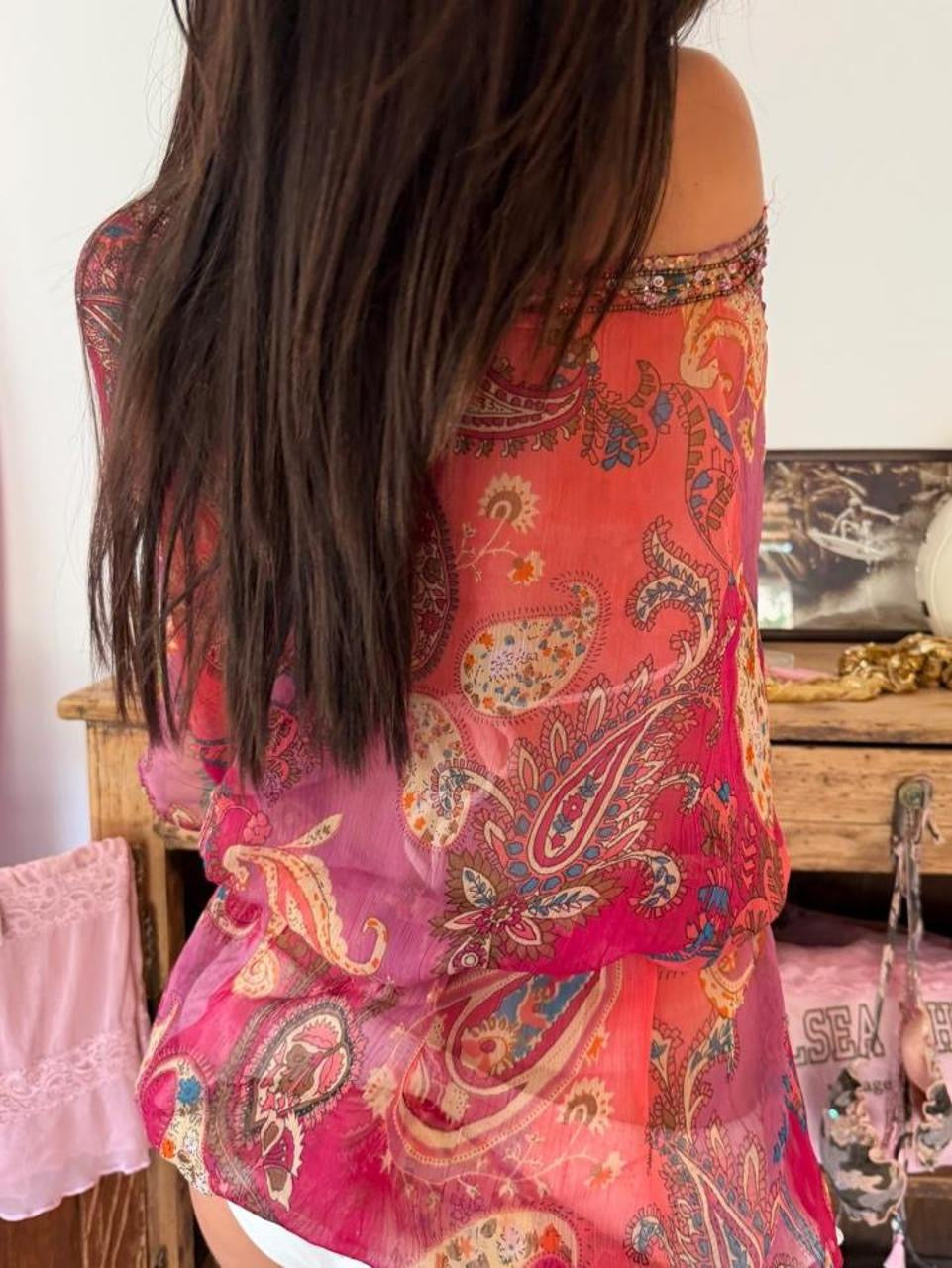 Vintage 00s paisley boho cardigan tie up top