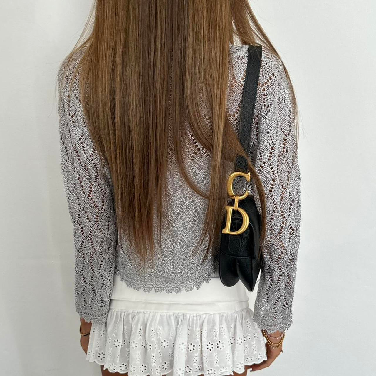 Vintage 90’s silver crochet cardigan