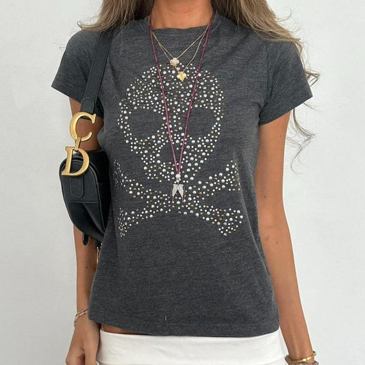 Vintage 00s studded skull and crossbones top